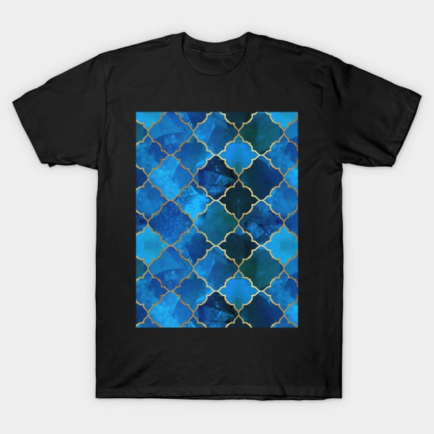 Sapphire Gemstone & Gold Moroccan Tile Pattern T-Shirt by tanyadraws